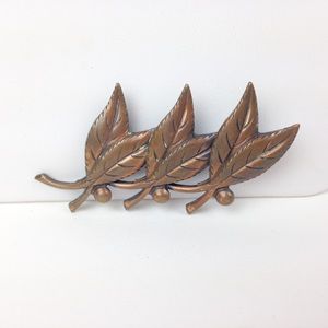 Vintage Bell Copper Leaf Brooch Pin Woodland